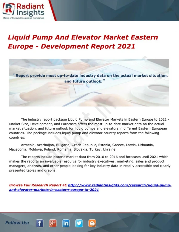 Liquid Pump And Elevator Market Eastern Europe - Development Report 2021