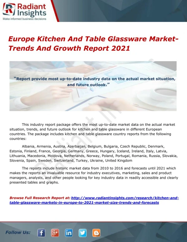 Europe Kitchen And Table Glassware Market- Trends And Growth Report 2021