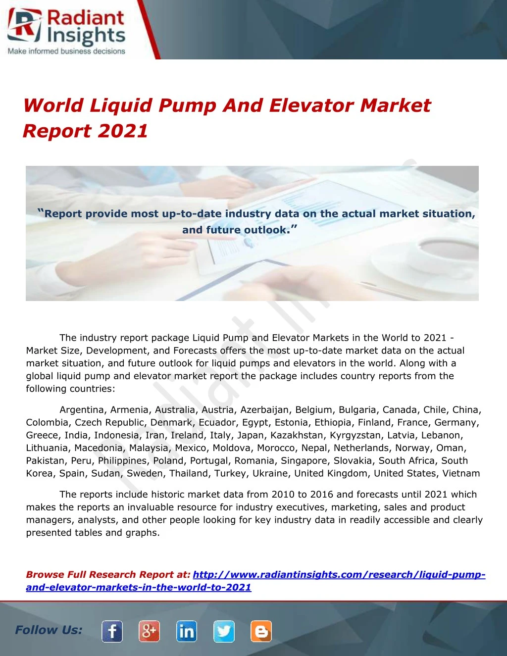 world liquid pump and elevator market report 2021