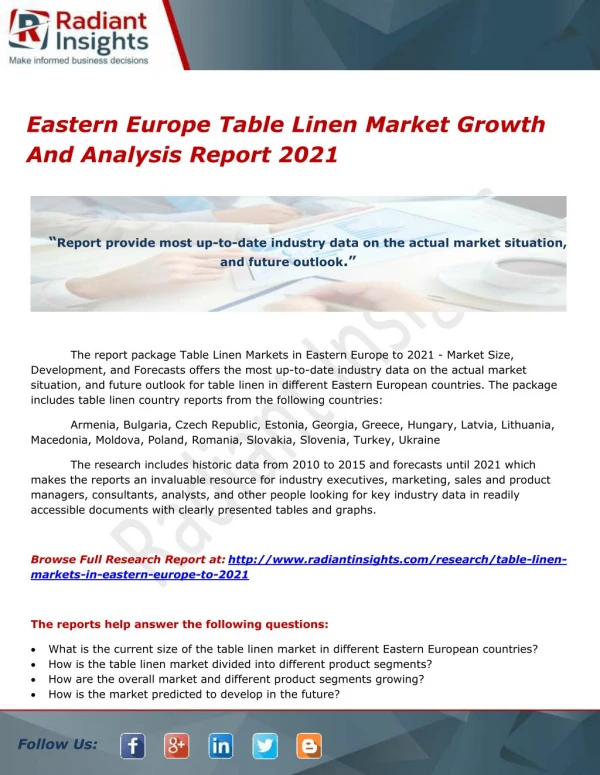 Eastern Europe Table Linen Market Growth And Analysis Report 2021