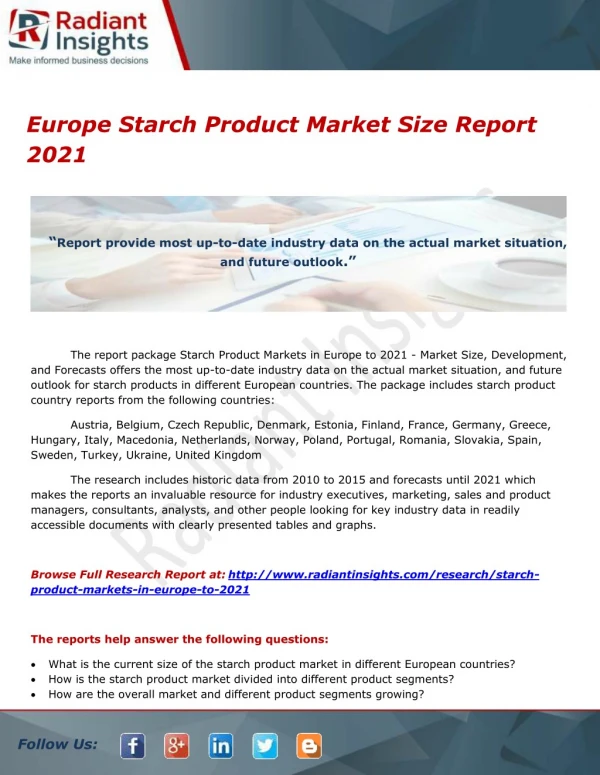 Europe Starch Product Market Size Report 2021