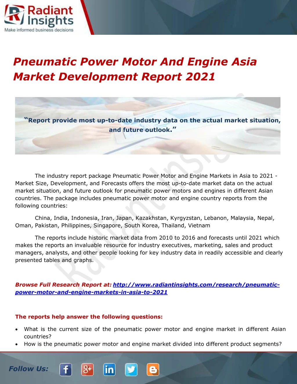 pneumatic power motor and engine asia market