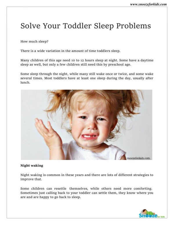 Solve Your Child's Sleep Problems - Snooze For Kids