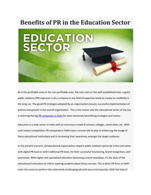 Benefits of PR in the Education Sector
