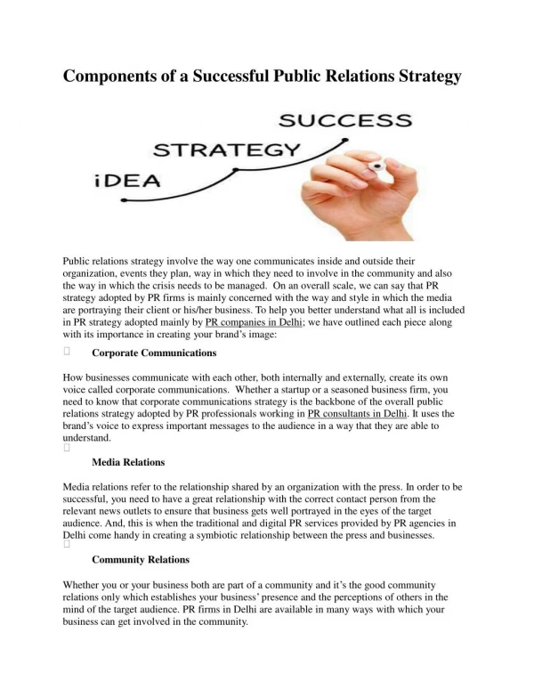 Components of a Successful Public Relations Strategy