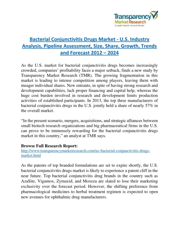 Bacterial Conjunctivitis Drugs Market - Positive long-term growth outlook 2024