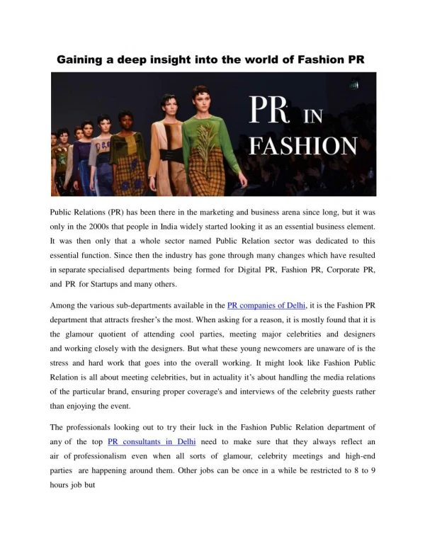 Gaining a deep insight into the world of Fashion PR