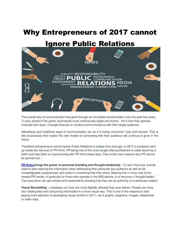 Why Entrepreneurs of 2017 cannot Ignore Public Relations