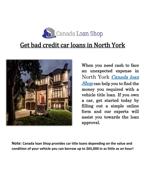 Get bad credit car loans in North York
