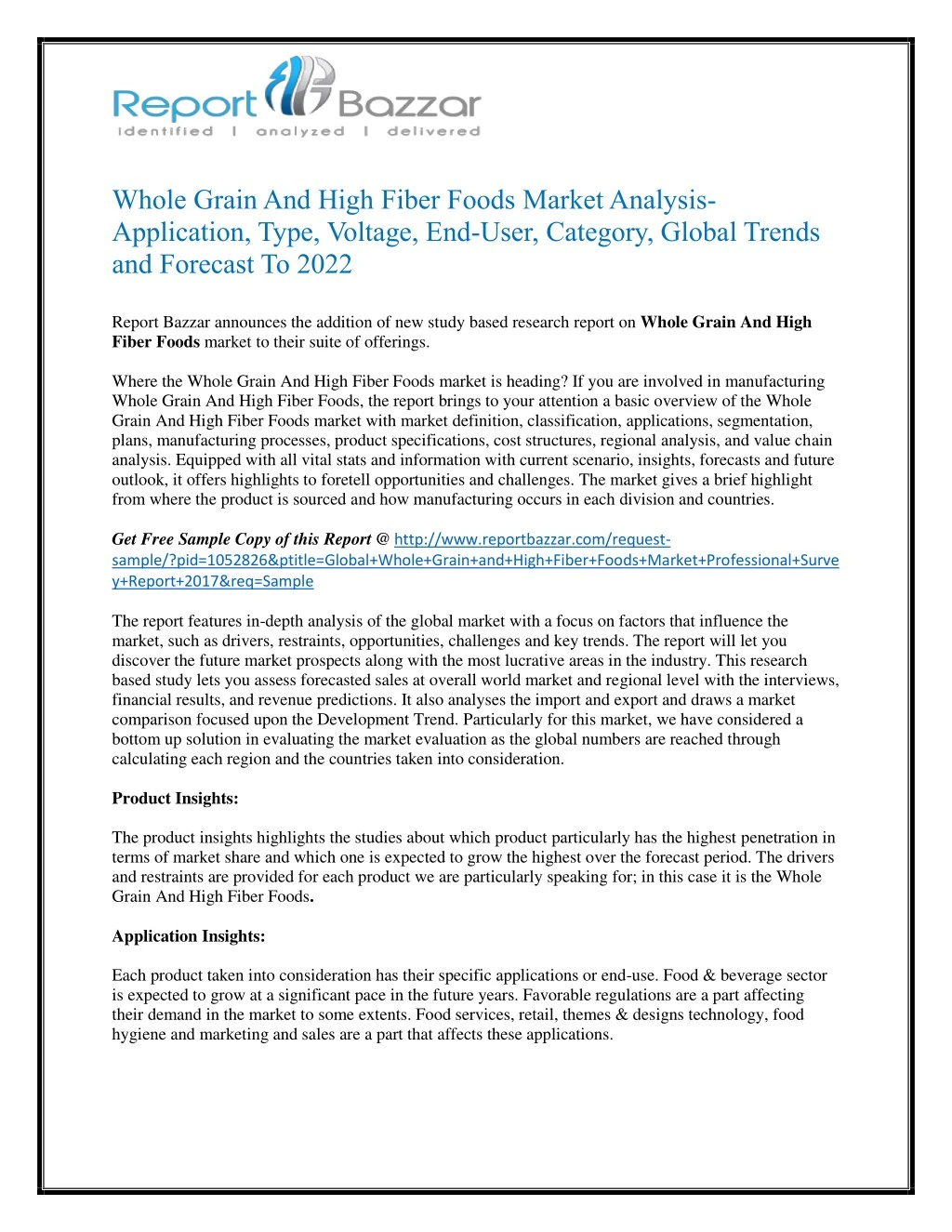 whole grain and high fiber foods market analysis