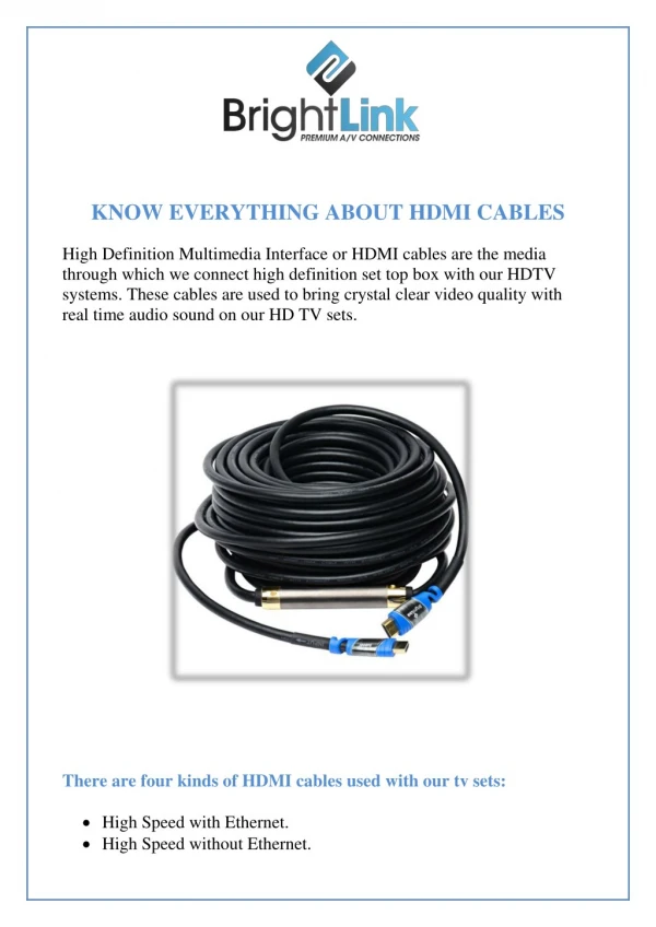 KNOW EVERYTHING ABOUT HDMI CABLES