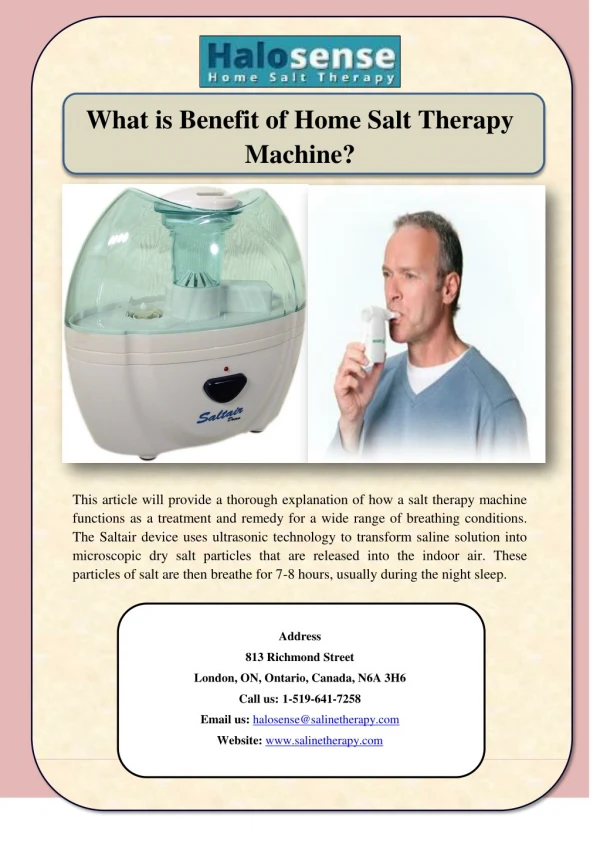 What is Benefit of Home Salt Therapy Machine?