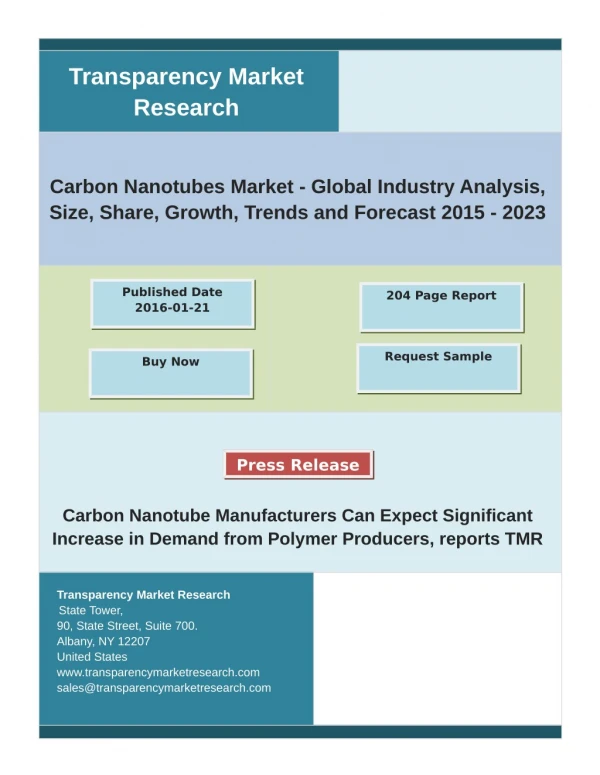 Carbon Nanotubes Market - Technology, Development, Trends and Opportunities and Global Forecast 2023