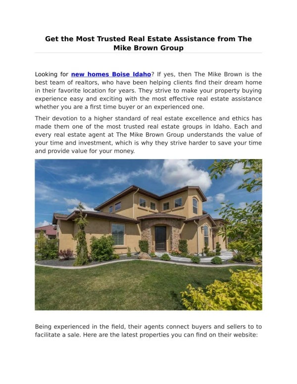 Get Perfect New Homes in Boise Idaho by Mike Brown Group
