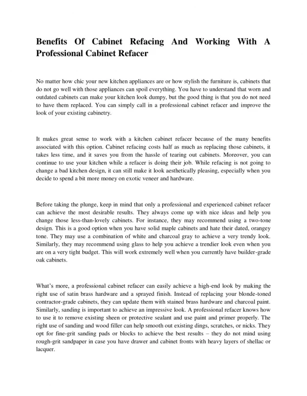 Benefits Of Cabinet Refacing And Working With A Professional Cabinet Refacer
