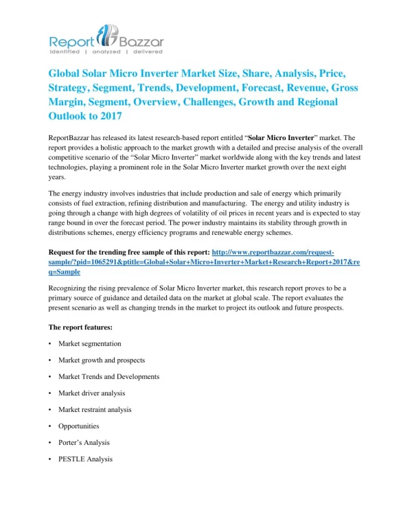 Solar Micro Inverter Global Demand Analysis, Key Driven Factors, Market Scenario, Top Manufacturers Analysis & Opportun