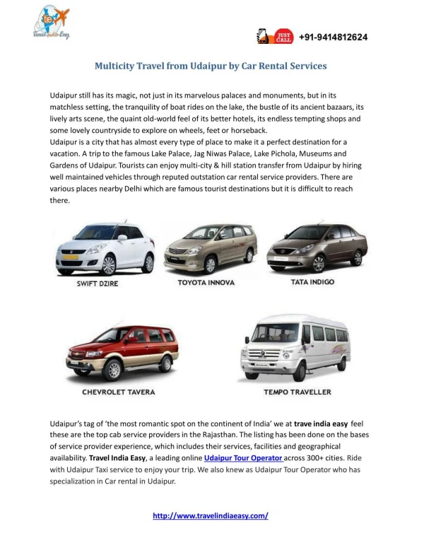 Multicity Travel from Udaipur by Car Rental Services