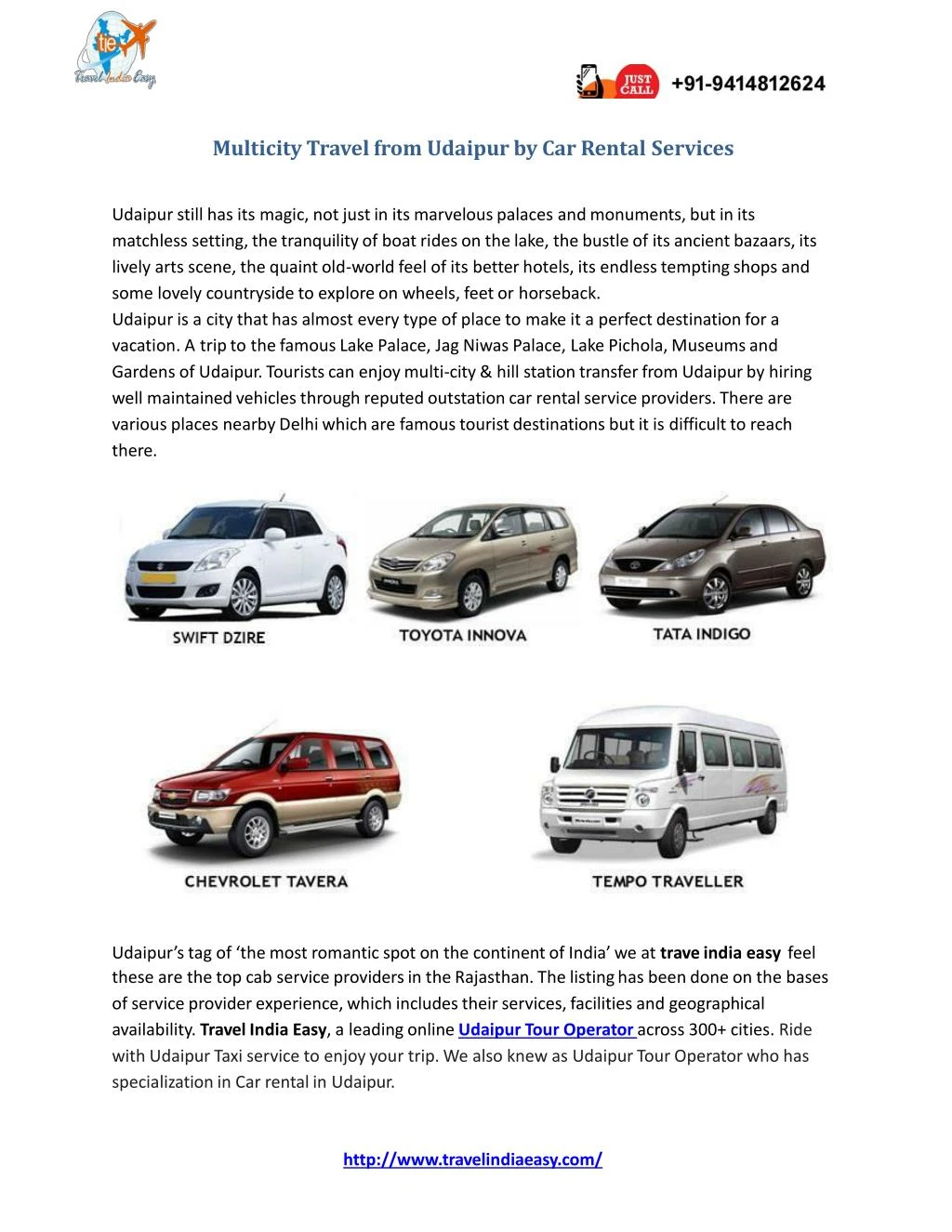multicity travel from udaipur by car rental