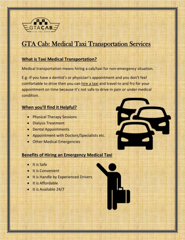 Booking a taxi for medical transportation in Toronto is easy now!