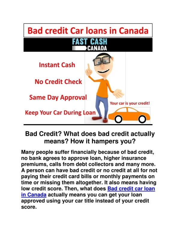 Bad credit Car loans in Canada