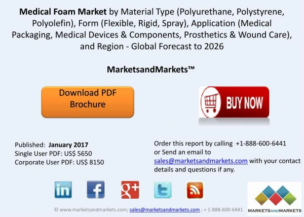 global medical foam market is estimated to be valued at USD 14.06 Billion in 2016, growing at a CAGR of 8.2% from 2016