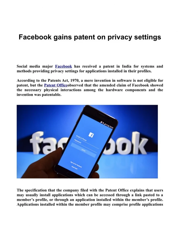 Facebook gains patent on privacy settings