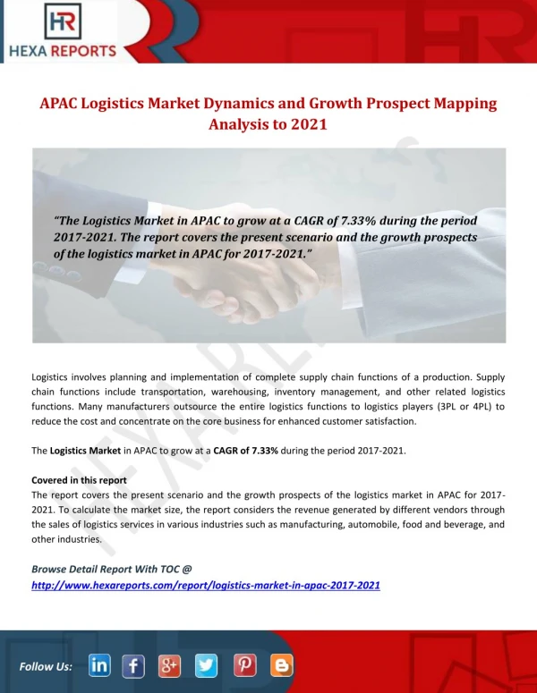 APAC Logistics Market Dynamics and Growth Prospect Mapping Analysis to 2021