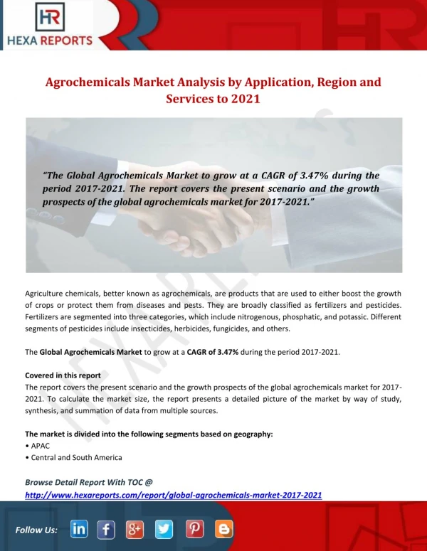 Agrochemicals Market Analysis by Application, Region and Services to 2021