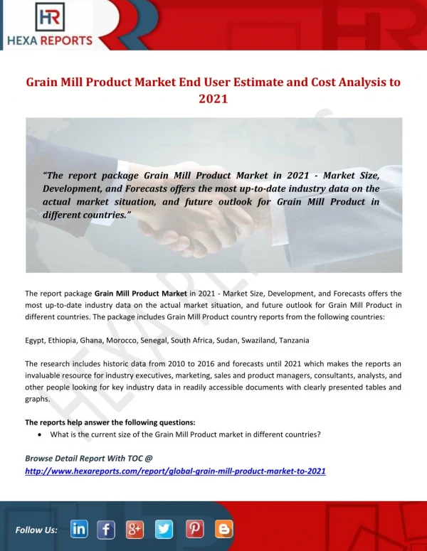 Grain Mill Product Market End User Estimate and Cost Analysis to 2021
