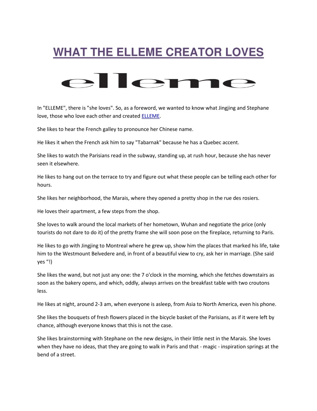 what the elleme creator loves