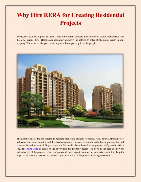 Why Hire RERA for Creating Residential Projects