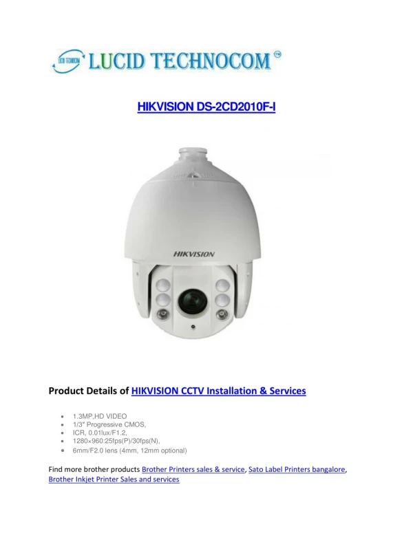 CCTV Installation & Services - HIKVISION DS-2CD2010F-I