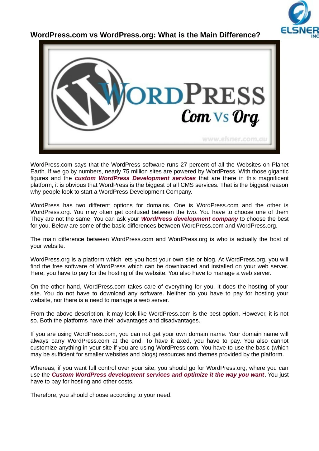 wordpress com vs wordpress org what is the main