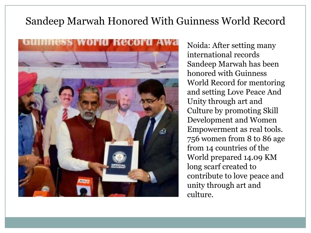 sandeep marwah honored with guinness world record