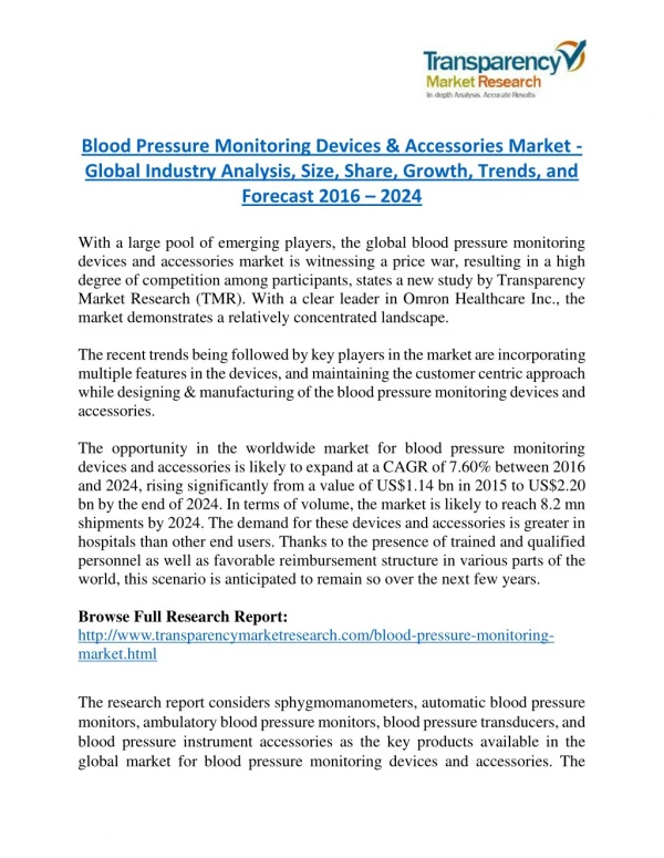 Blood Pressure Monitoring Devices Market will rise to US$ 3.8 Billion by 2023