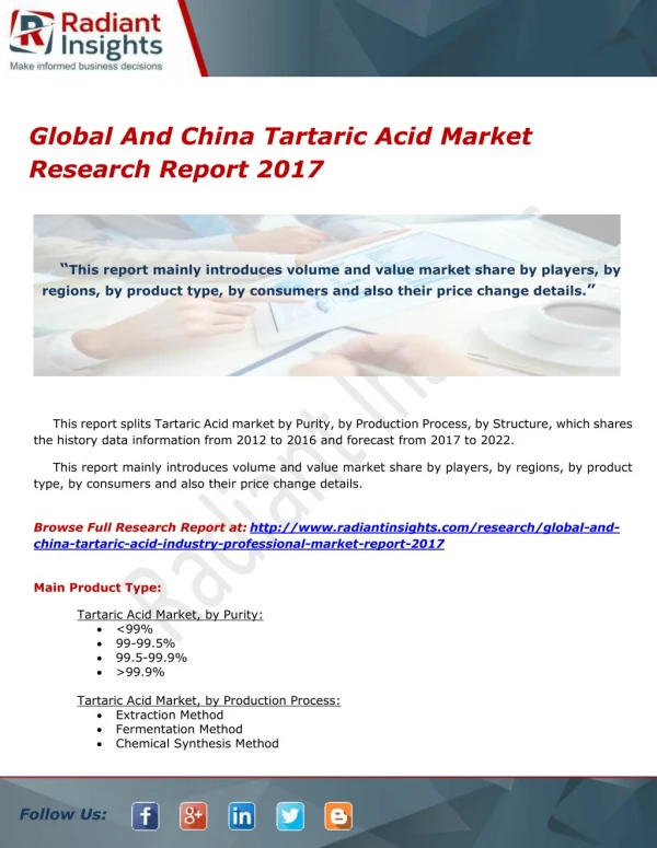 Global And China Tartaric Acid Market Research Report 2017