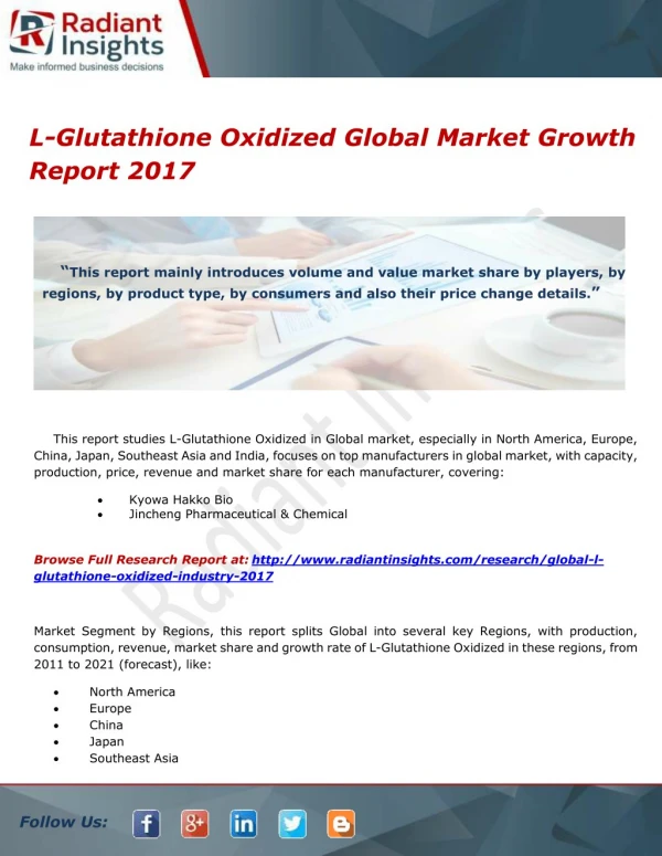 L-Glutathione Oxidized Global Market Growth Report 2017