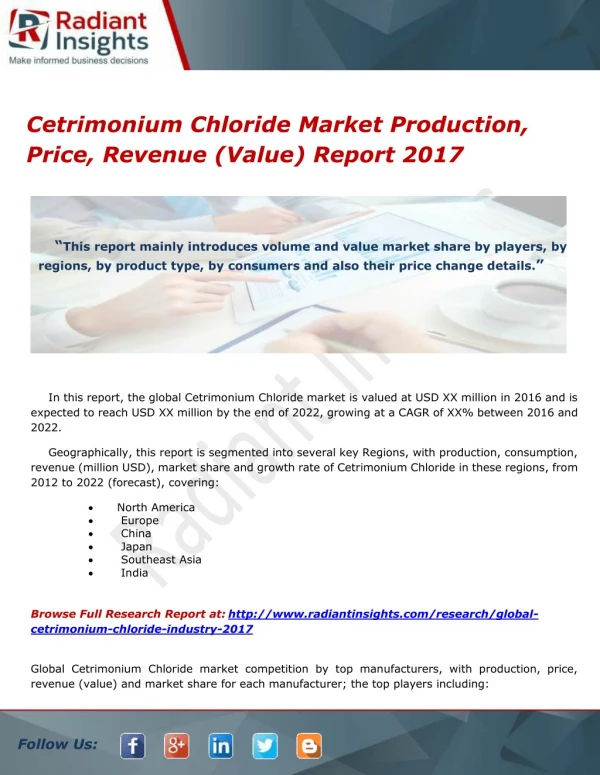 Cetrimonium Chloride Market Production, Price, Revenue (Value) Report 2017