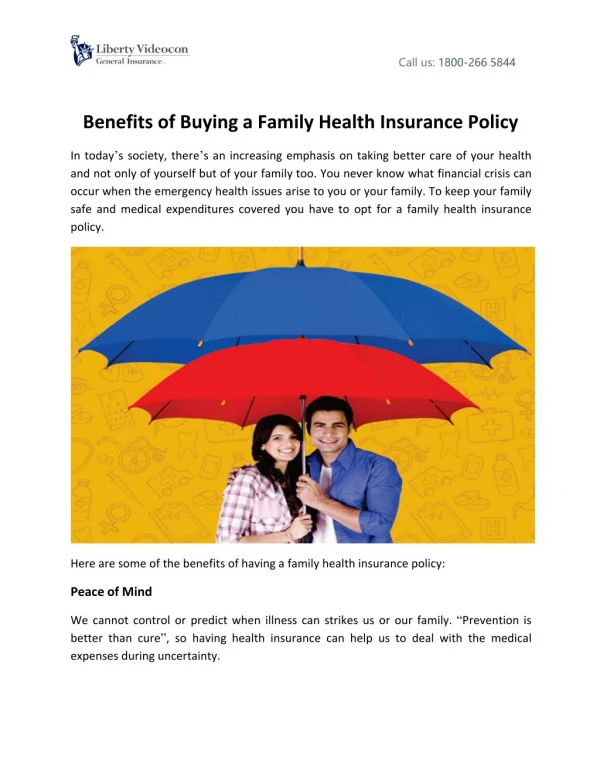 Benefits of Buying a Family Health Insurance Policy