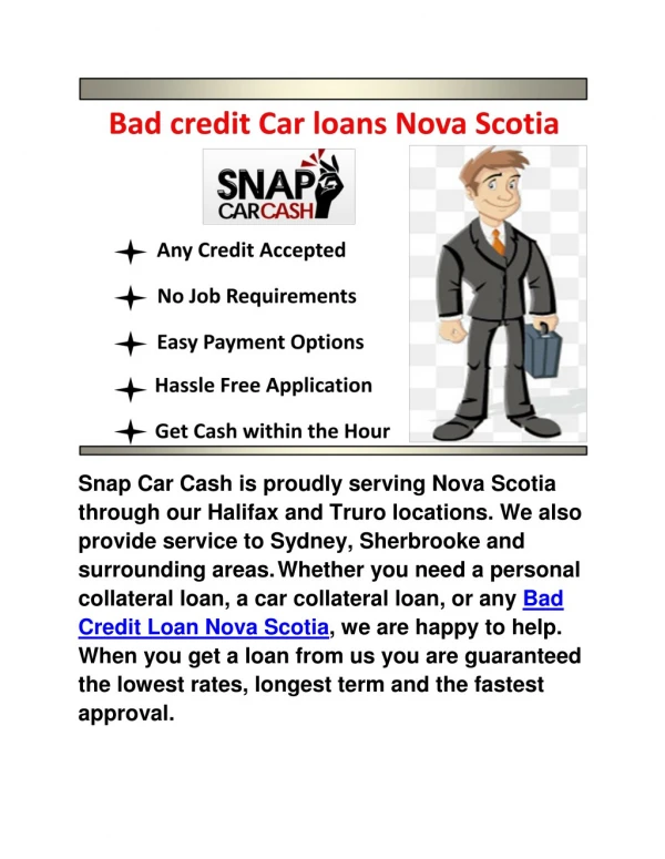 Bad credit Car loans Nova Scotia