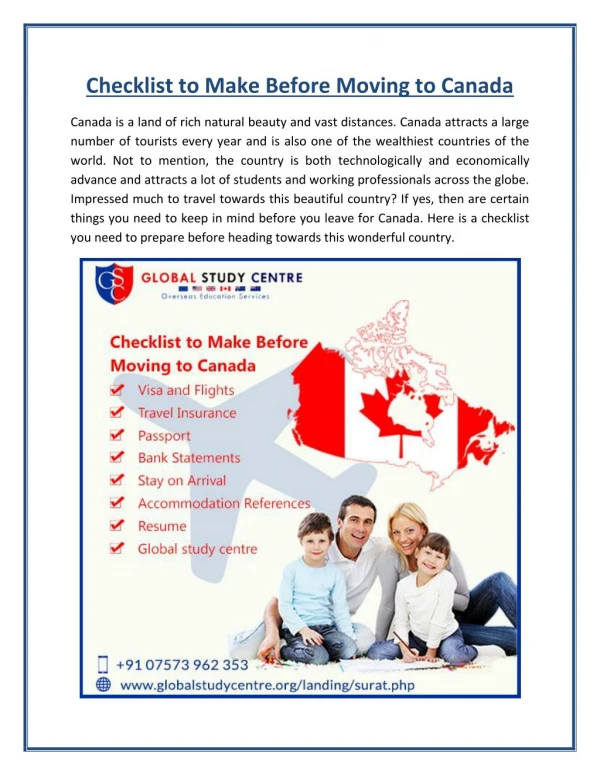 Checklist to Make Before Moving to Canada