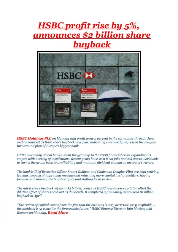 HSBC profit rise by 5%, announces $2 billion share buyback