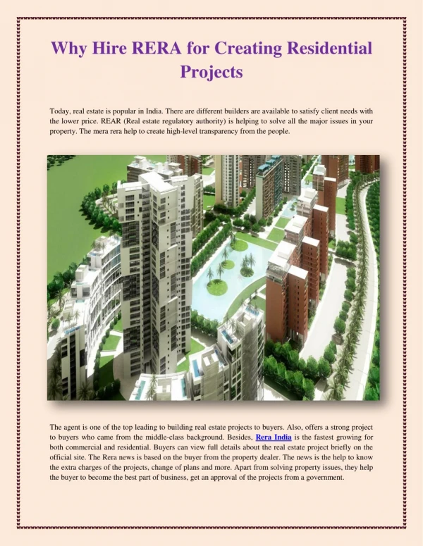 Why Hire RERA for Creating Residential Projects