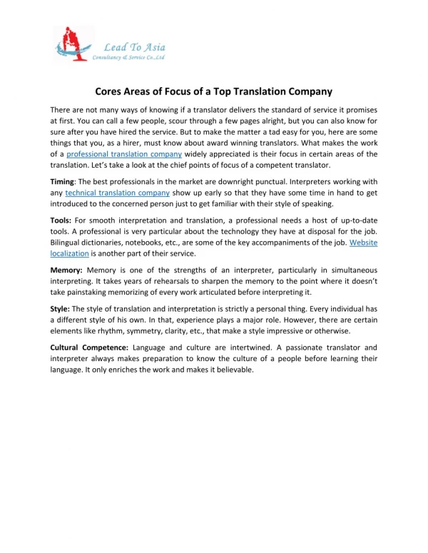 Cores Areas to Focus on a Top Translation Company