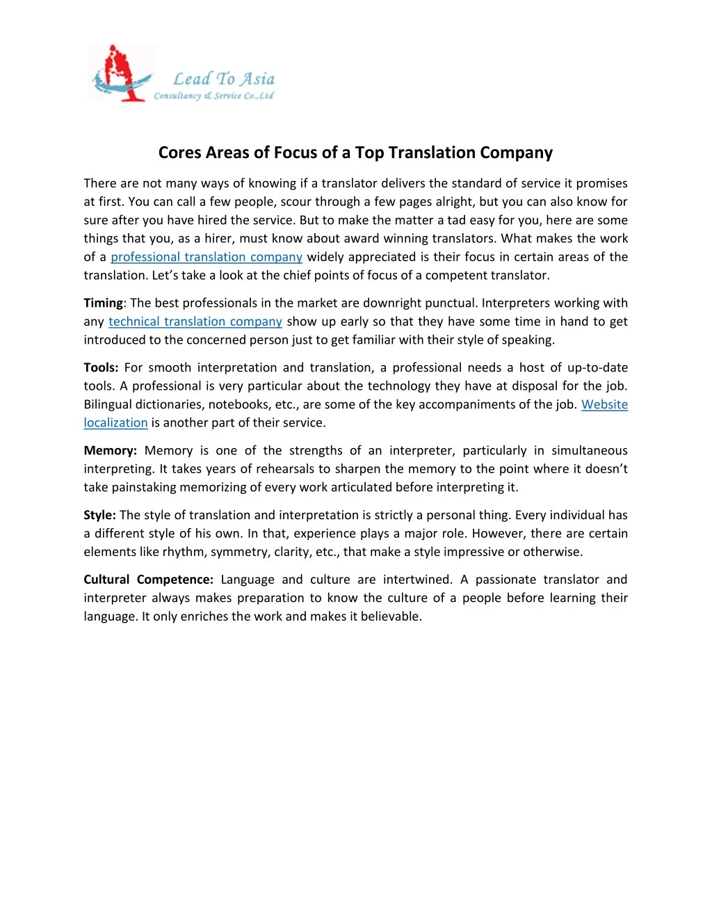 cores areas of focus of a top translation company