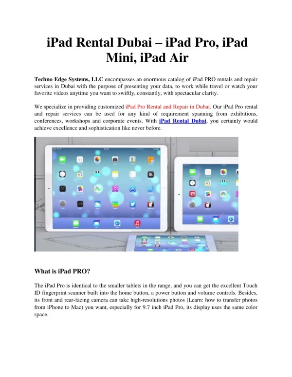iPad Rental Dubai - iPad Pro, iPad Mini, iPad Air-Techno Edge Systems, LLC