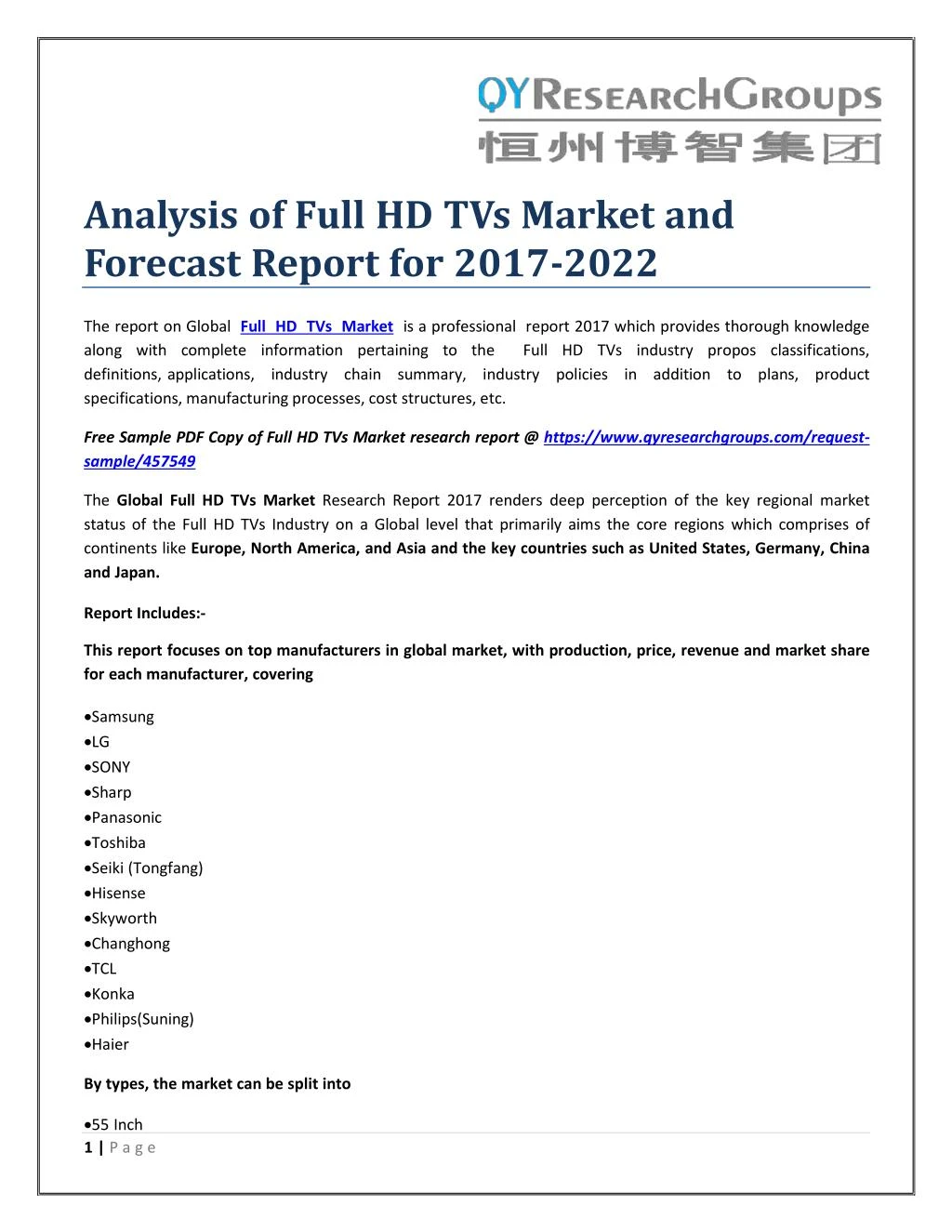 analysis of full hd tvs market and forecast