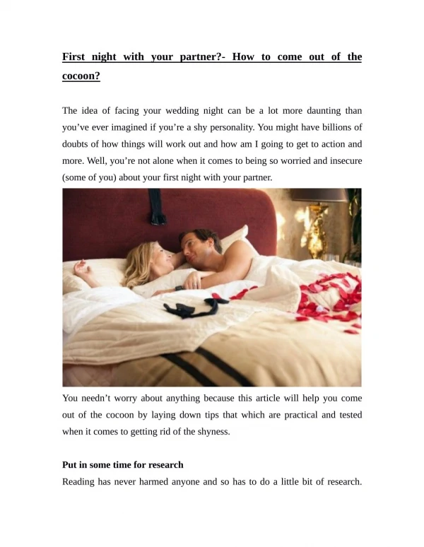 First Night With Your Partner?- How to Come Out of The Cocoon?