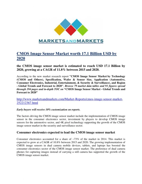 CMOS Image Sensor Market worth 17.1 Billion USD by 2020