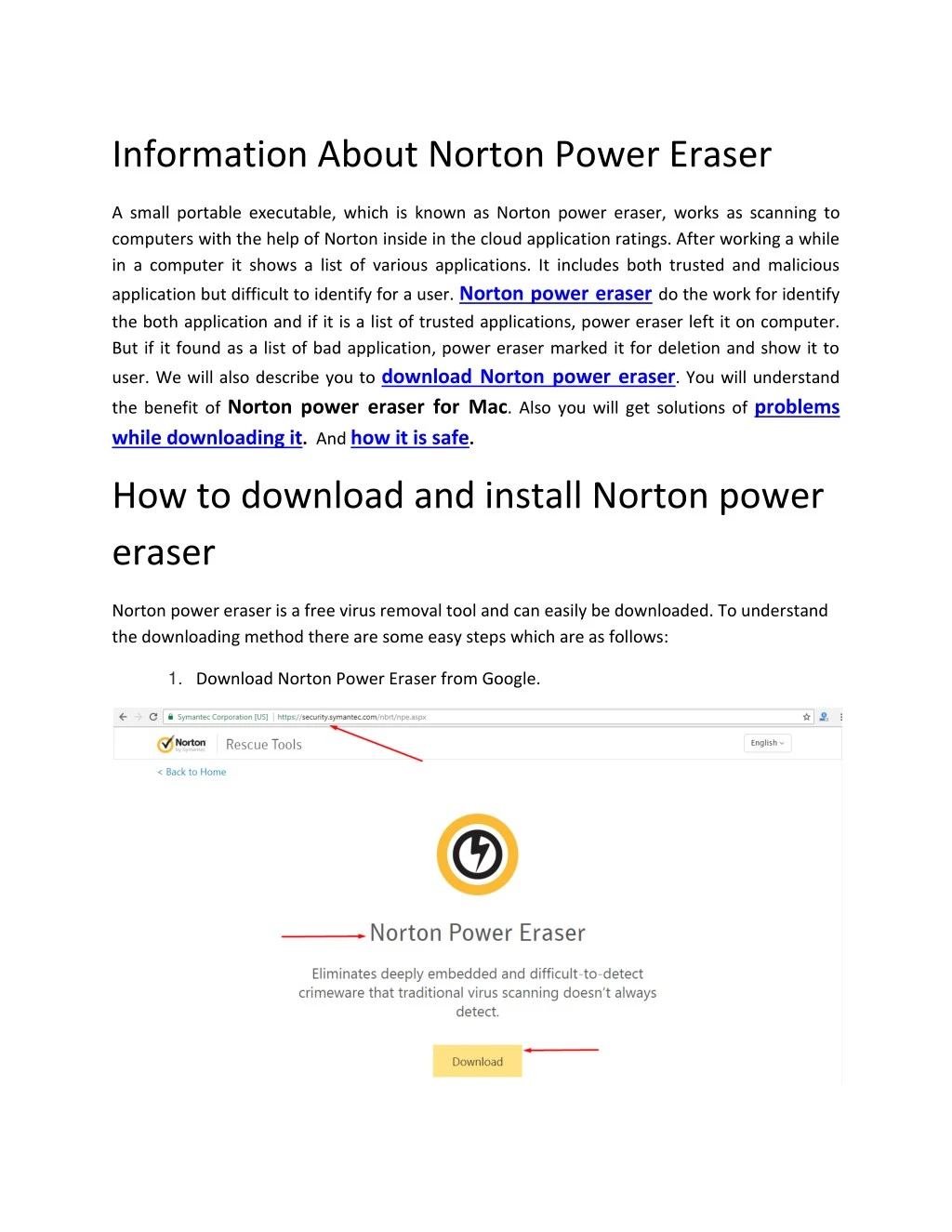 information about norton power eraser